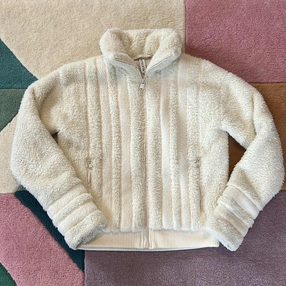 Athleta Willow Fleece Ivory Cozy Soft Full Zip Fuzzy Jacket Size XXS - Picture 3 of 17